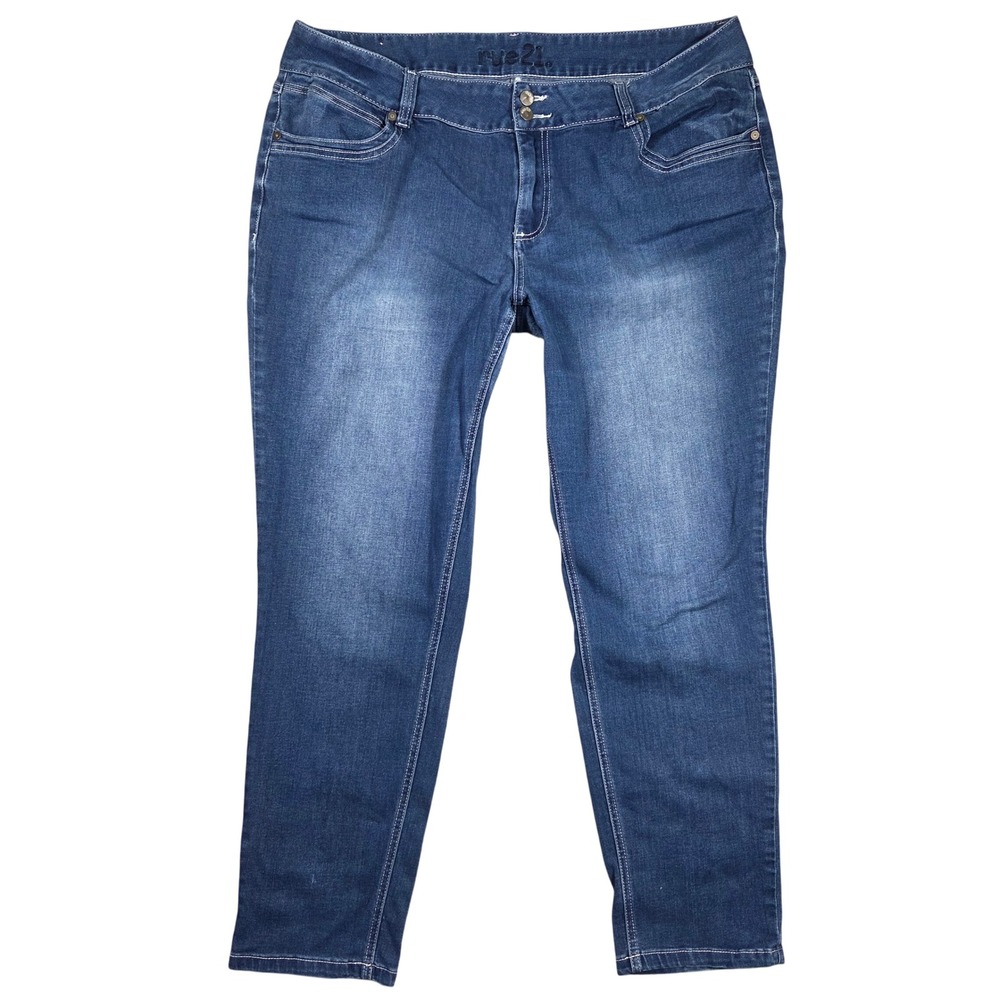 Rue21 Womens Plus Size 22R Mid Rise Skinny Jeans Freedom Flex Blue‎ Denim Preppy